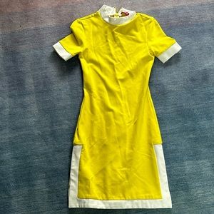 STAUD yellow bodycon white slit trim mod 60s style dress XS